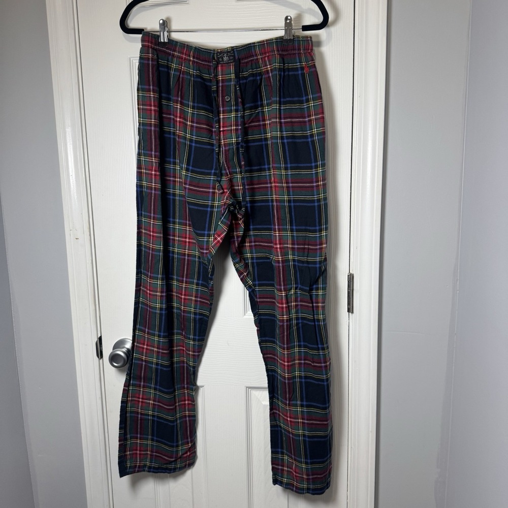Polo Ralph Lauren‎ Mens L Lounge Sleep Pajama Pants Red Tartan Plaid Button Fly